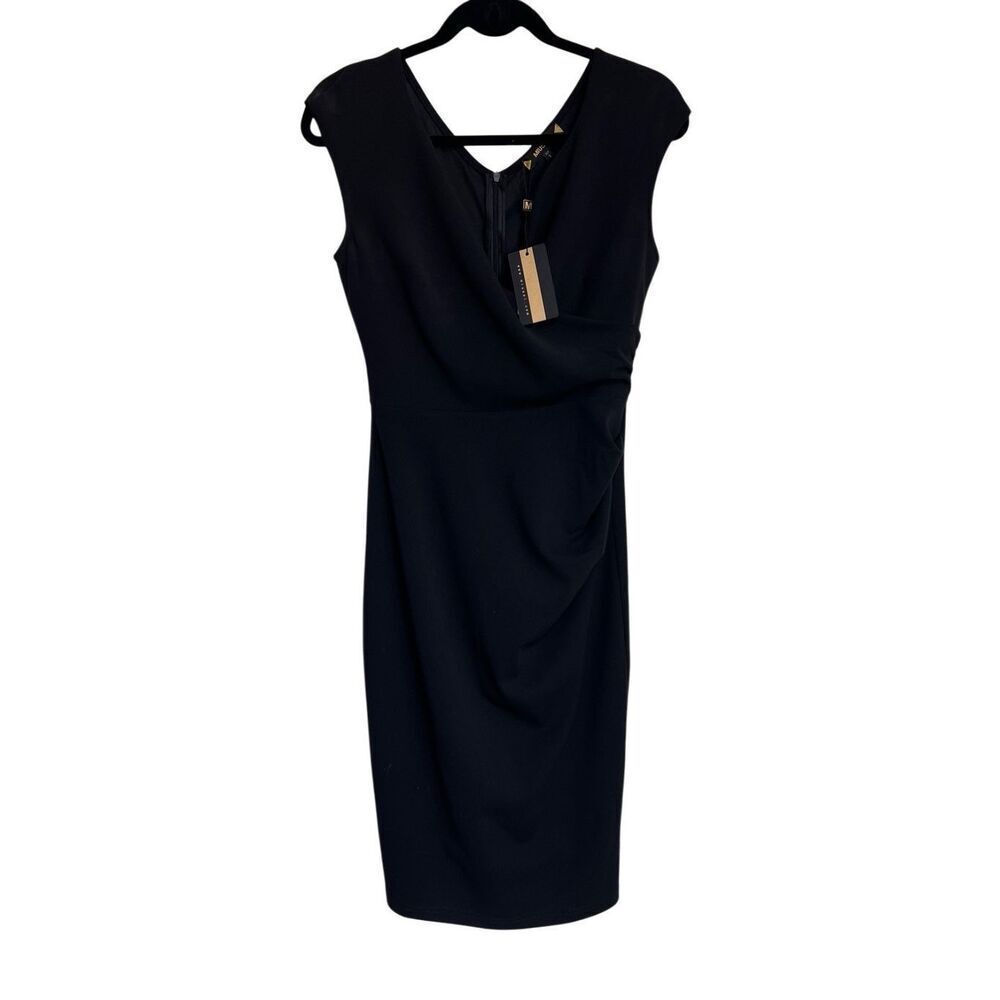 Miusol Dress Womens Small‎ Black Side Ruched Sheath Midi Stretch Sleeveless NWT